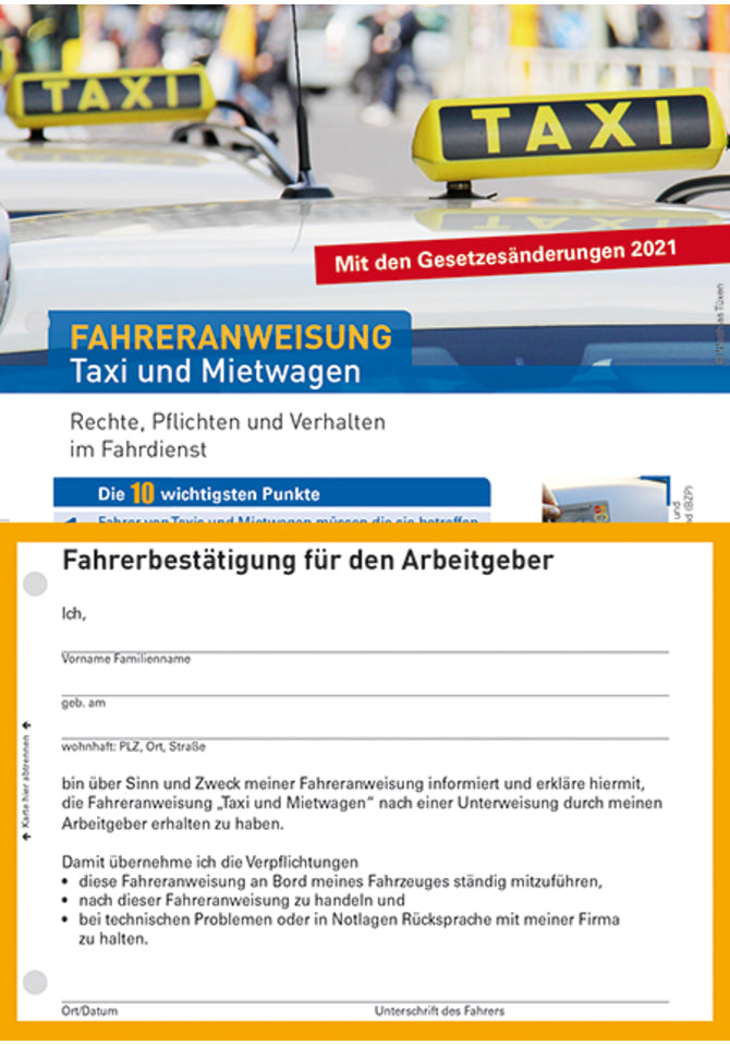 Fahreranweisung Taxi und Mietwagen