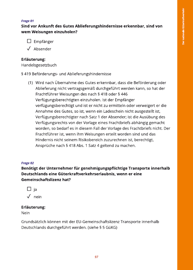 Ausbildung Verkehrsleiter I Fragenkatalog Güterkraftverkehr Teil 1